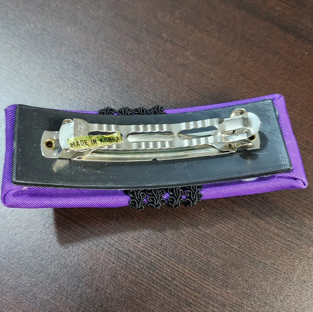 VINTAGE 1980s Purple Satin Hair Barrette Bow Statement Clip Glam Retro